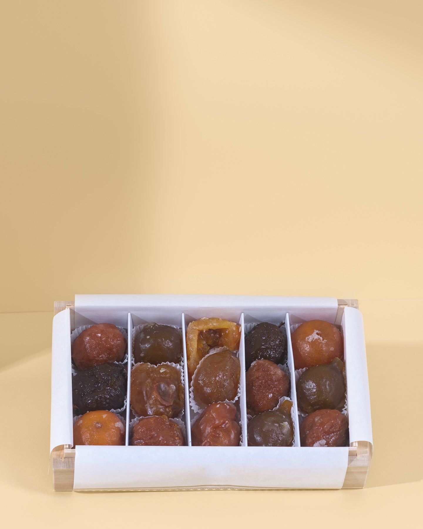 Wooden box of iced candied fruit