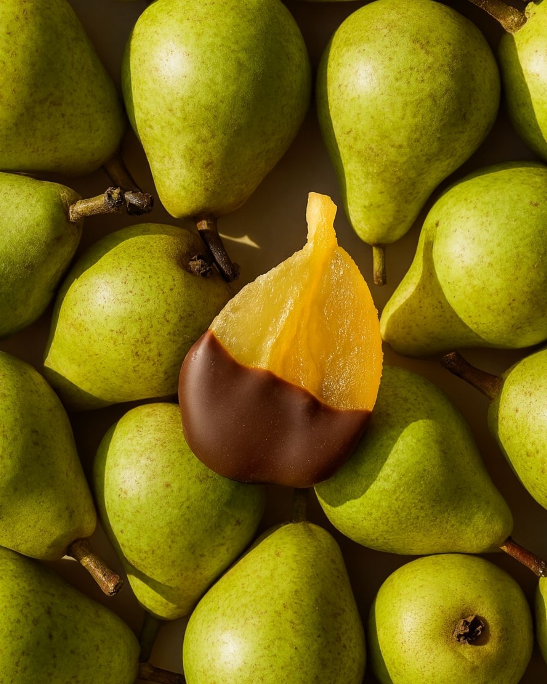 Pere Candite e Ghiacciate con Cioccolato Fondente